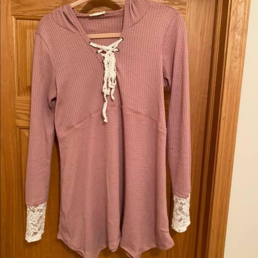 Hooded waffle knit top